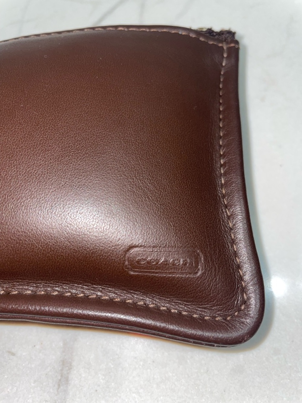 Coach Vintage Skinny Dark Chocolate Brown Minimalist Leather CowHide Make Up Bag - Picture 5 of 9